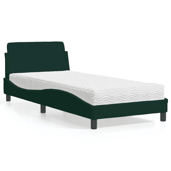 vidaXL Lit avec matelas "Dover" Vert foncé 90x190 cm Velours