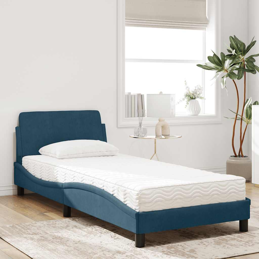 vidaXL Lit avec matelas "Dover" Bleu 90x190 cm Velours