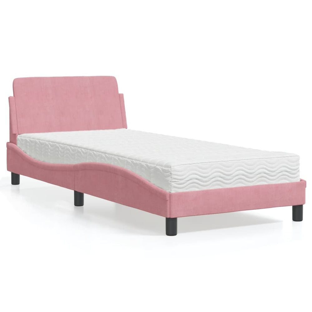 vidaXL Lit avec matelas « Dover » rose 90x190 cm velours