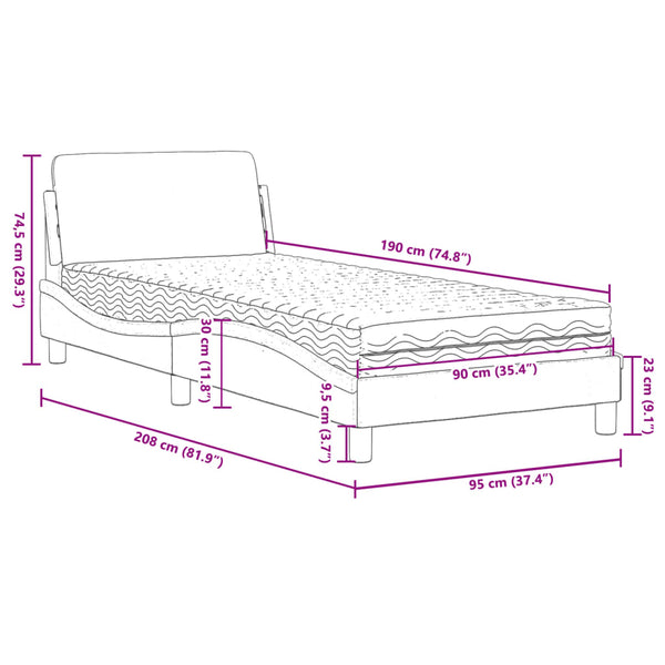 vidaXL Lit avec matelas « Dover » Blanc 90x190 cm Similicuir