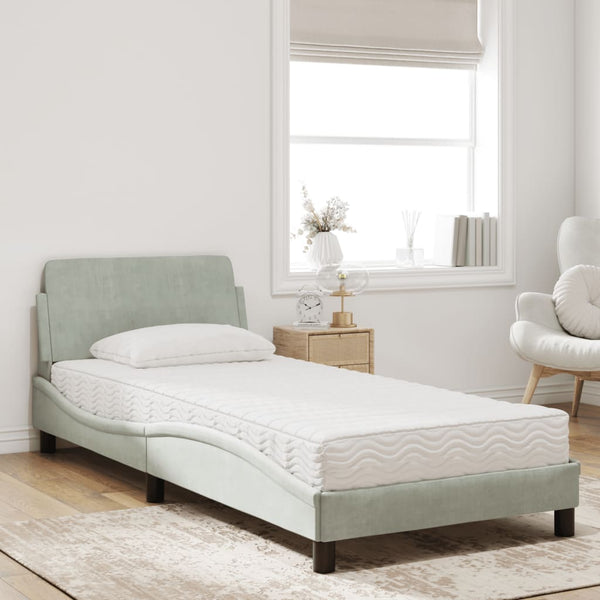 vidaXL Lit avec matelas "Dover" Gris clair 90x200 cm Velours
