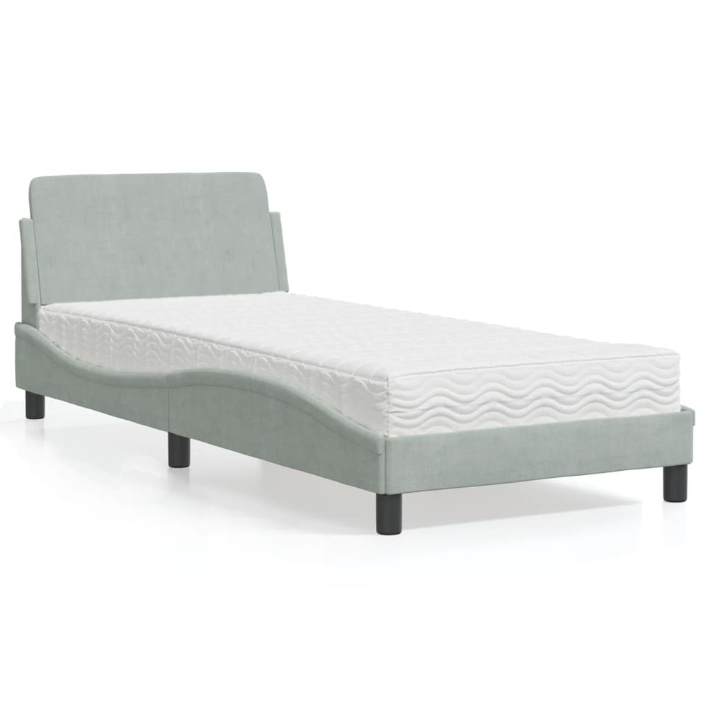 vidaXL Lit avec matelas "Dover" Gris clair 90x200 cm Velours