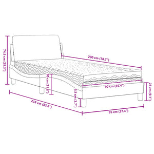 vidaXL Lit avec matelas "Dover" Gris foncé 90x200 cm Velours