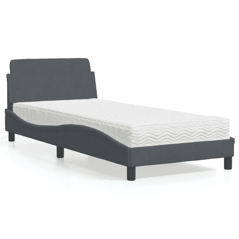 vidaXL Lit avec matelas "Dover" Gris foncé 90x200 cm Velours