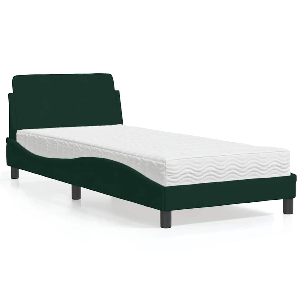 vidaXL Lit avec matelas "Dover" vert foncé 90x200 cm velours