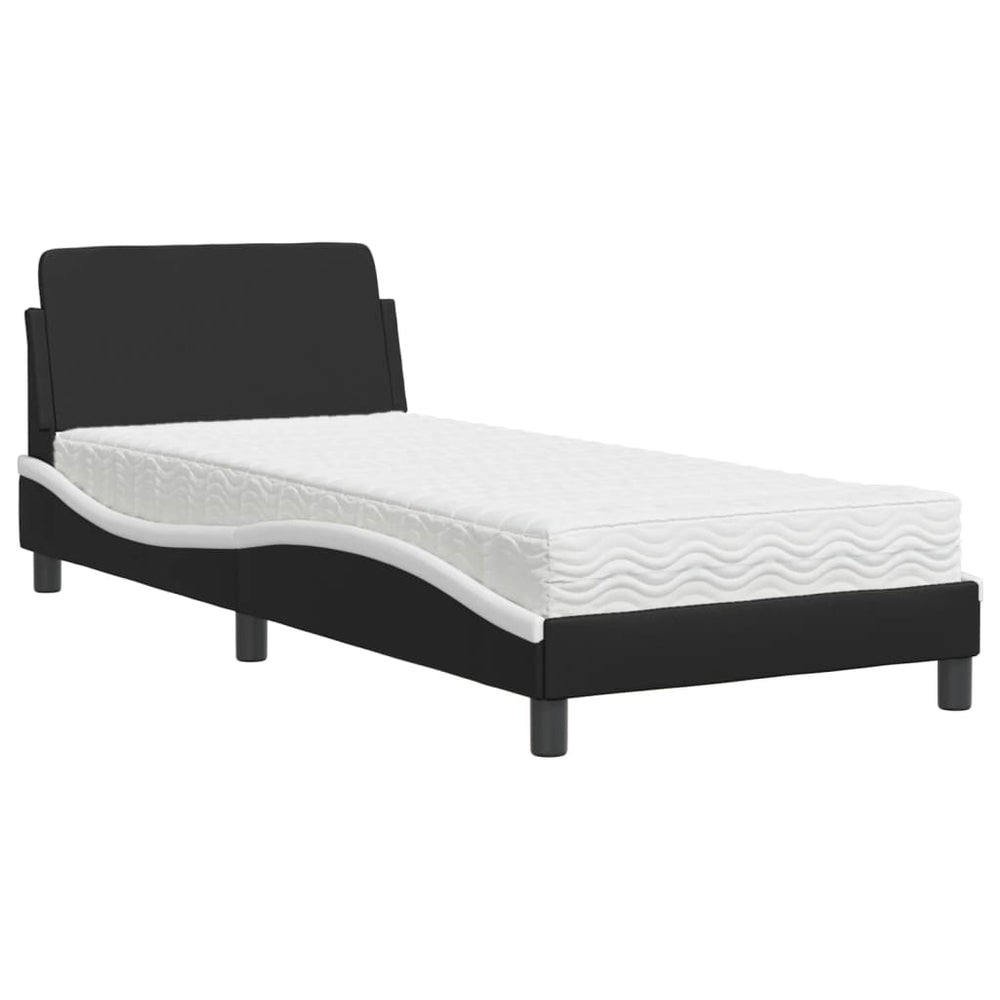 Bett mit Matratze 90x200 cm Schwarz/Weiß Kunstleder