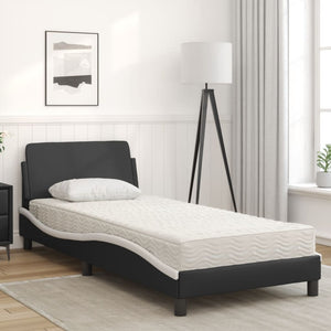 Bett mit Matratze 90x200 cm Schwarz/Weiß Kunstleder