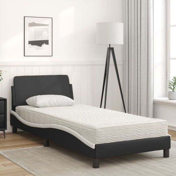 Bett mit Matratze 90x200 cm Schwarz/Weiß Kunstleder