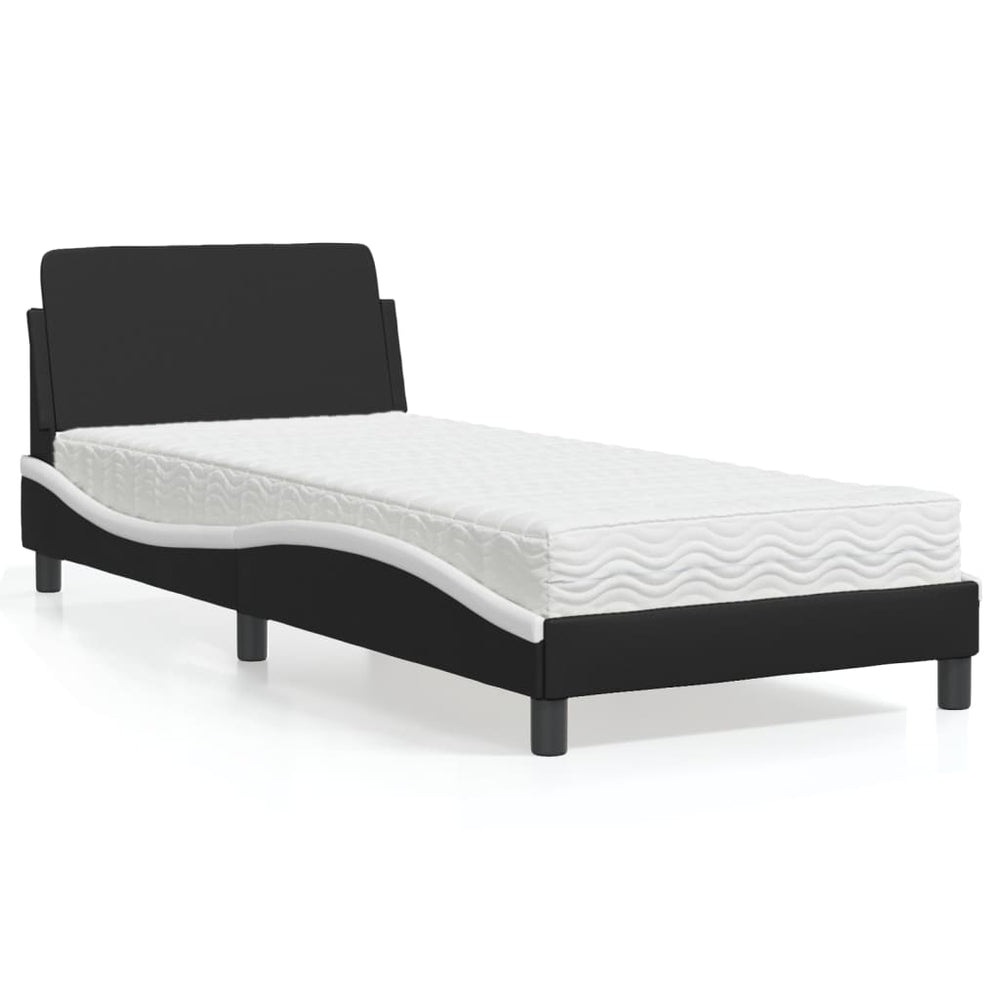 Bett mit Matratze 90x200 cm Schwarz/Weiß Kunstleder