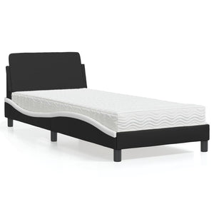 Bett mit Matratze 90x200 cm Schwarz/Weiß Kunstleder