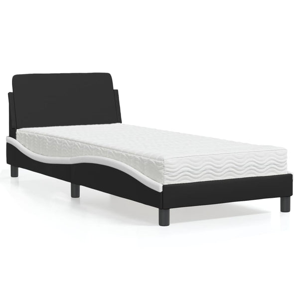 Bett mit Matratze 90x200 cm Schwarz/Weiß Kunstleder