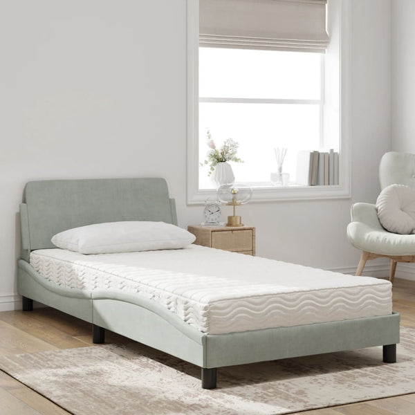 Bett mit Matratze Dover Hellgrau Samt 100x200 cm