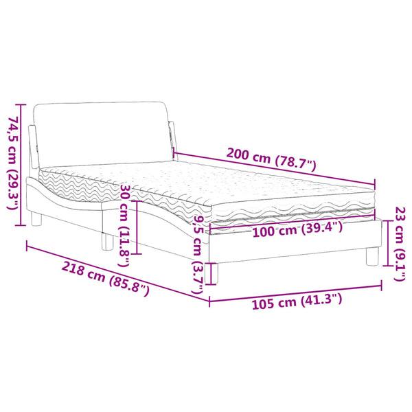 Bett mit Matratze Dover Hellgrau Samt 100x200 cm