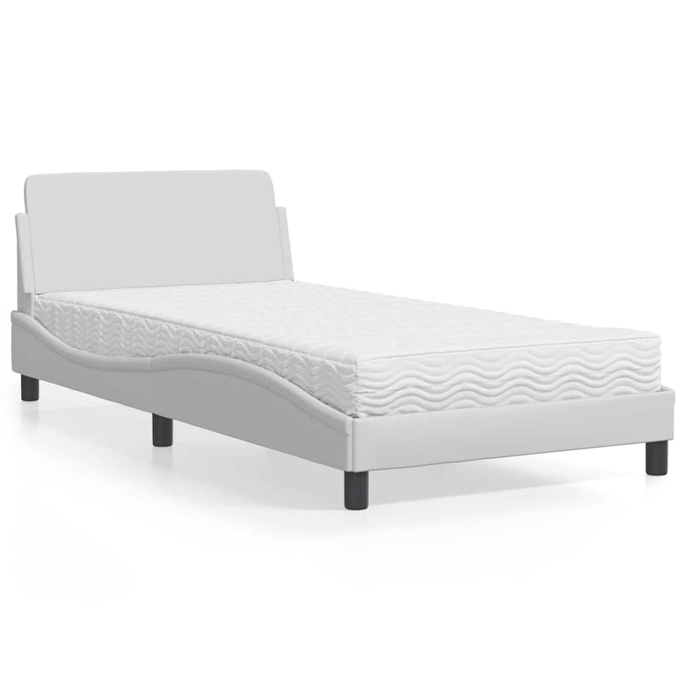 Bett mit Matratze Weiß 100x200 cm Kunstleder