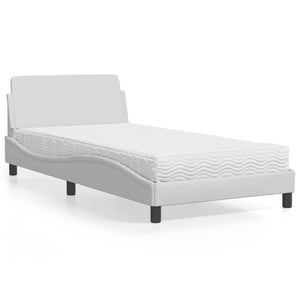 Bett mit Matratze Weiß 100x200 cm Kunstleder