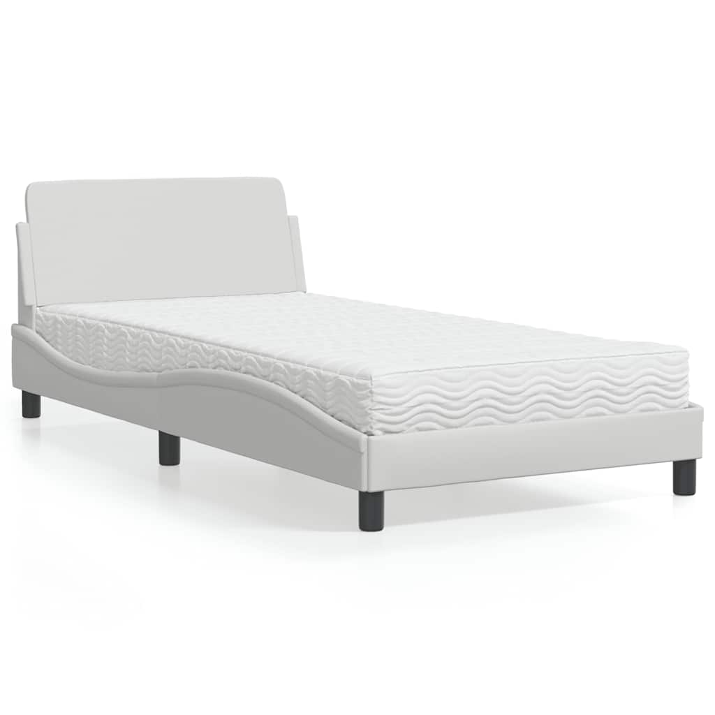 Bett mit Matratze Weiß 100x200 cm Kunstleder