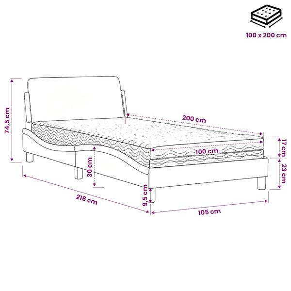 Bett mit Matratze Dover Grau 100x200 cm