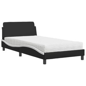 Bett mit Matratze 100x200 cm Kunstleder Schwarz/Weiß