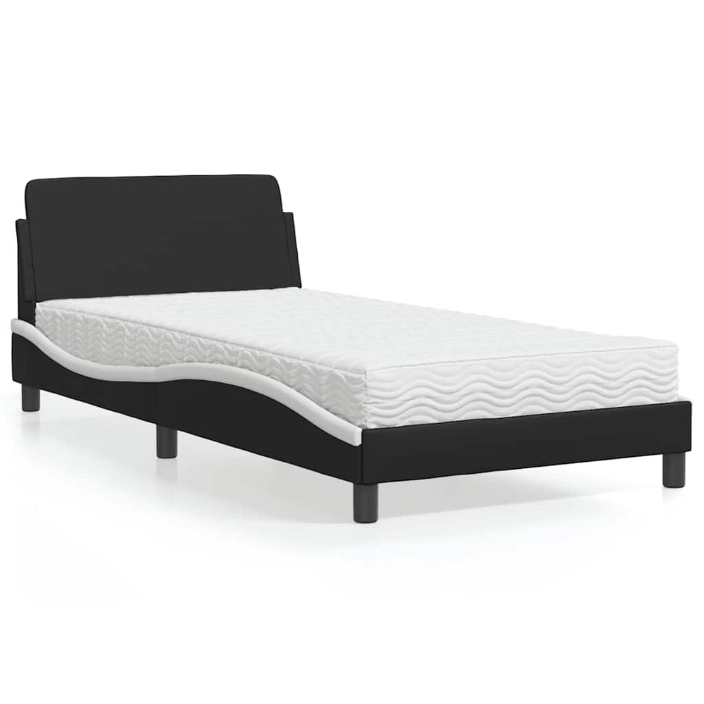 Bett mit Matratze 100x200 cm Kunstleder Schwarz/Weiß