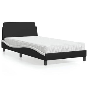 Bett mit Matratze 100x200 cm Kunstleder Schwarz/Weiß