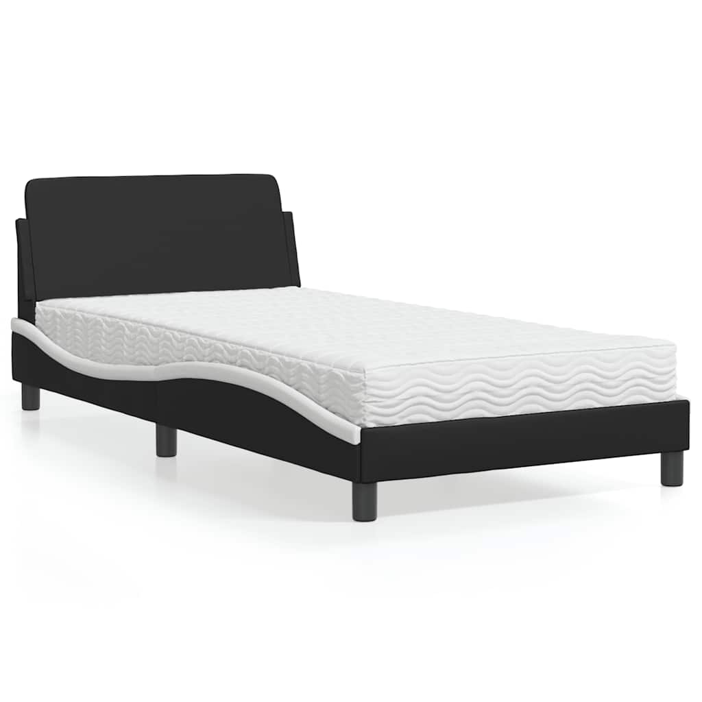 Bett mit Matratze 100x200 cm Kunstleder Schwarz/Weiß