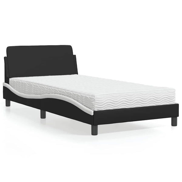Bett mit Matratze 100x200 cm Kunstleder Schwarz/Weiß
