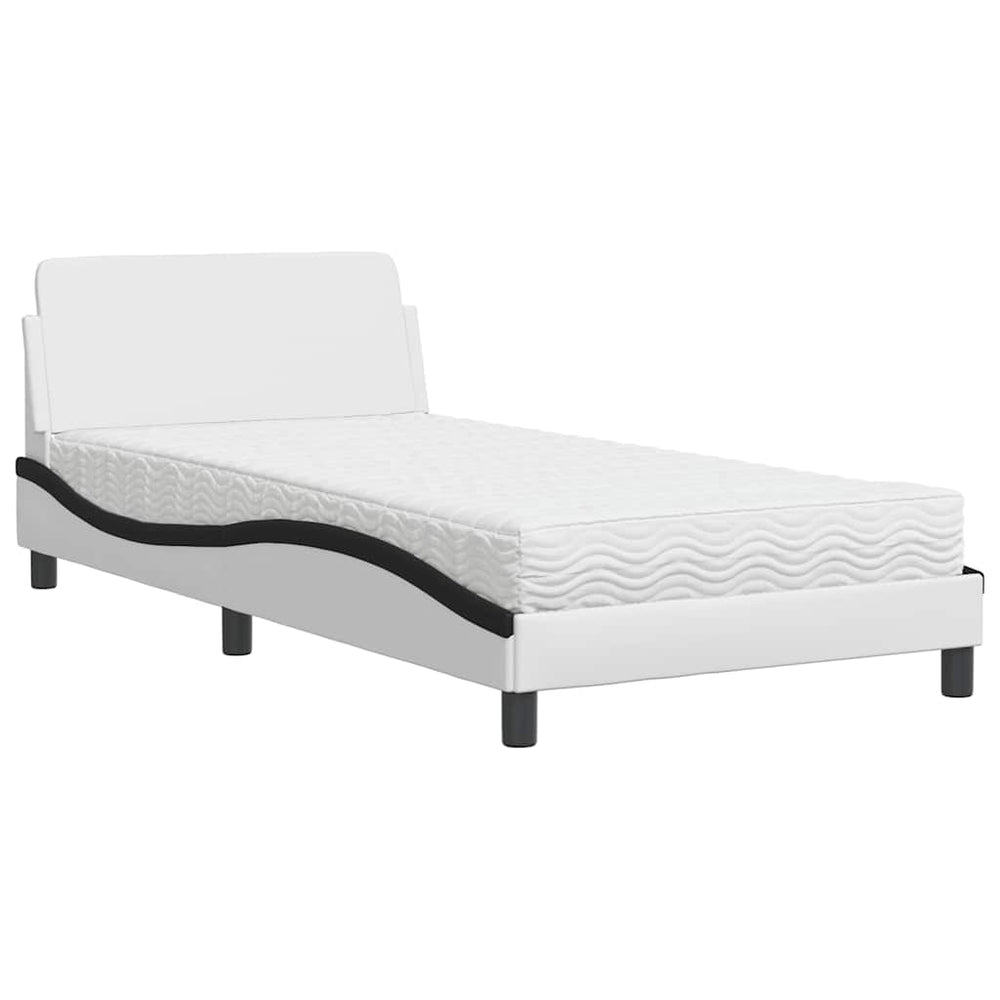 Bett mit Matratze 100x200 cm Kunstleder Weiß/Schwarz