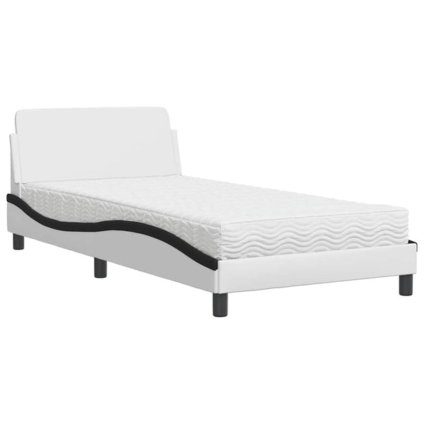 Bett mit Matratze 100x200 cm Kunstleder Weiß/Schwarz