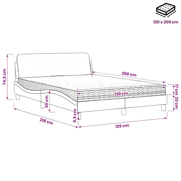 vidaXL Bed with Mattress "Dover" Light Grey 120x200 cm Velvet