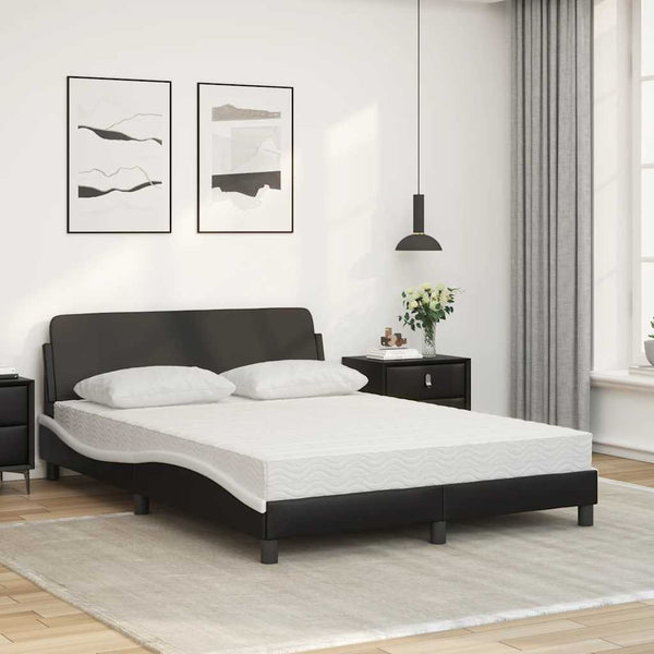 Bett mit Matratze 120x200 cm Kunstleder Schwarz/Weiß