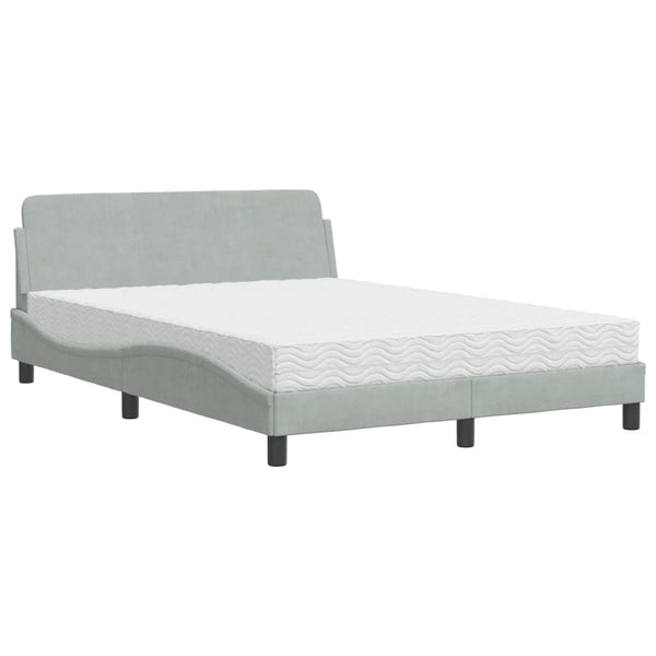 Bett mit Matratze Dover Hellgrau Samt 140x190 cm