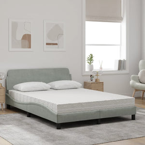 Bett mit Matratze Dover Hellgrau Samt 140x190 cm