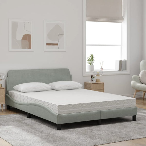Bett mit Matratze Dover Hellgrau Samt 140x190 cm
