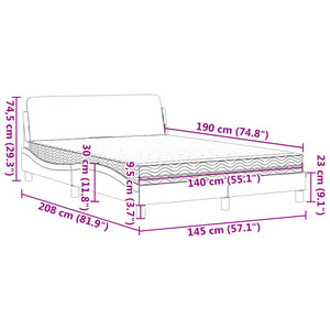 Bett mit Matratze Dover Hellgrau Samt 140x190 cm