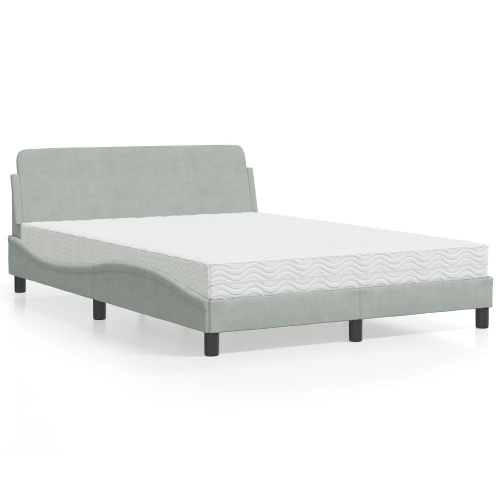 Bett mit Matratze Dover Hellgrau Samt 140x190 cm