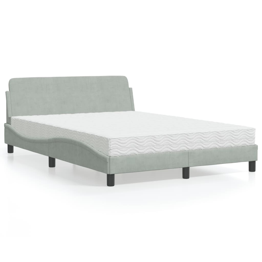 Bett mit Matratze Dover Hellgrau Samt 140x190 cm