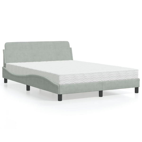 Bett mit Matratze Dover Hellgrau Samt 140x190 cm