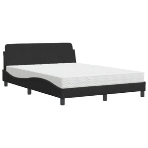 Schwarzes Samtbett mit Matratze 140x190 cm
