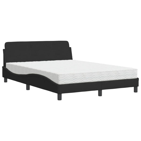 Schwarzes Samtbett mit Matratze 140x190 cm