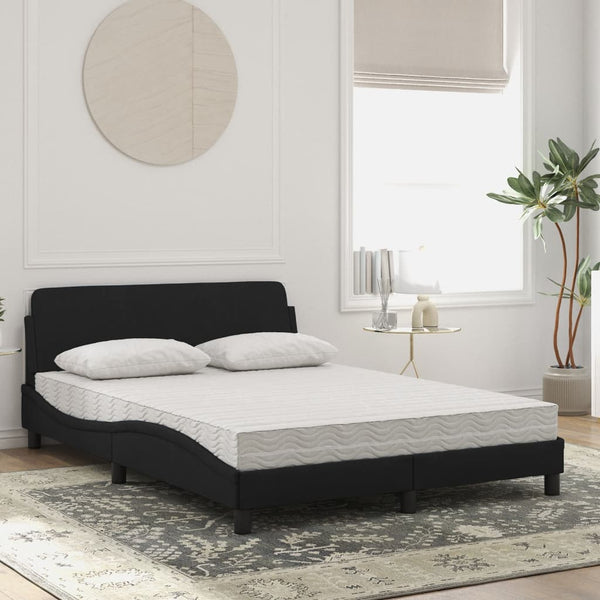 Schwarzes Samtbett mit Matratze 140x190 cm