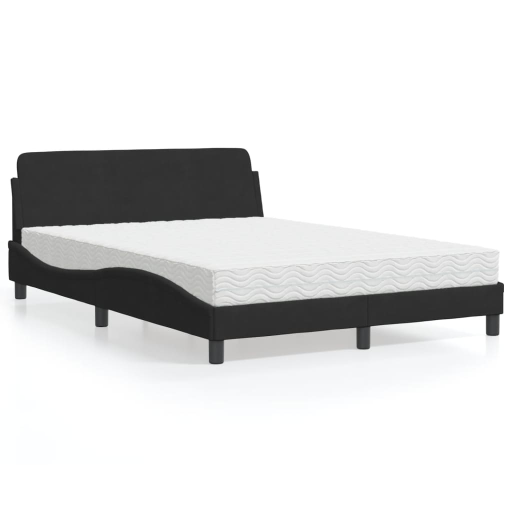 Schwarzes Samtbett mit Matratze 140x190 cm