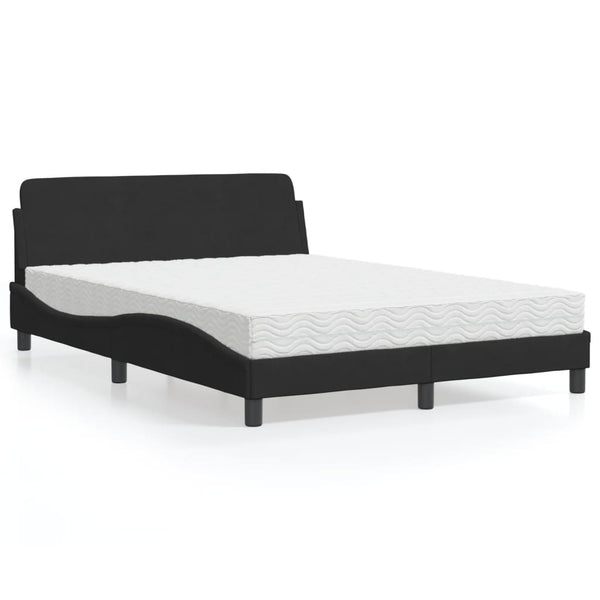 Schwarzes Samtbett mit Matratze 140x190 cm