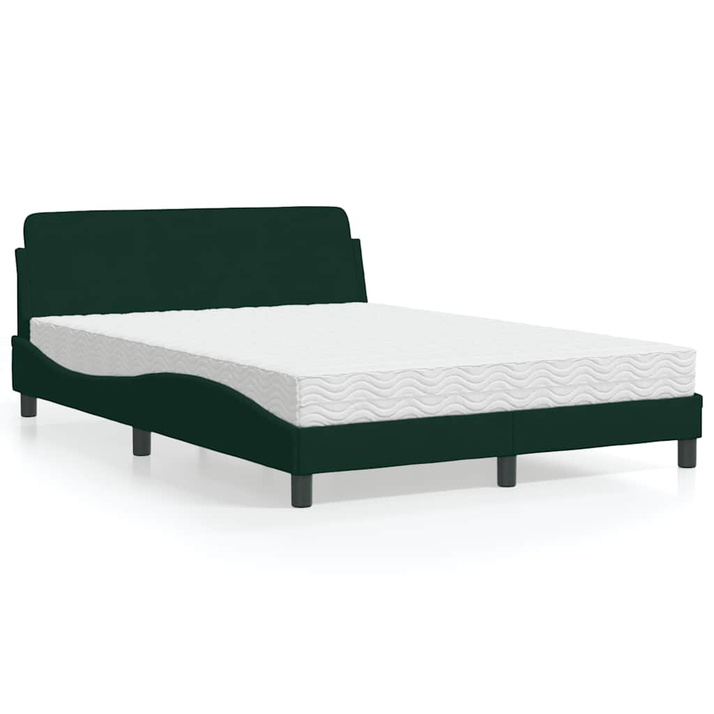 Bett mit Matratze Dunkelgrün 140x190 cm Samt