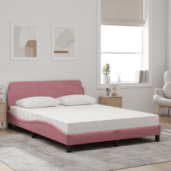 Bett mit Matratze Dover Rosa Samt 140x190 cm