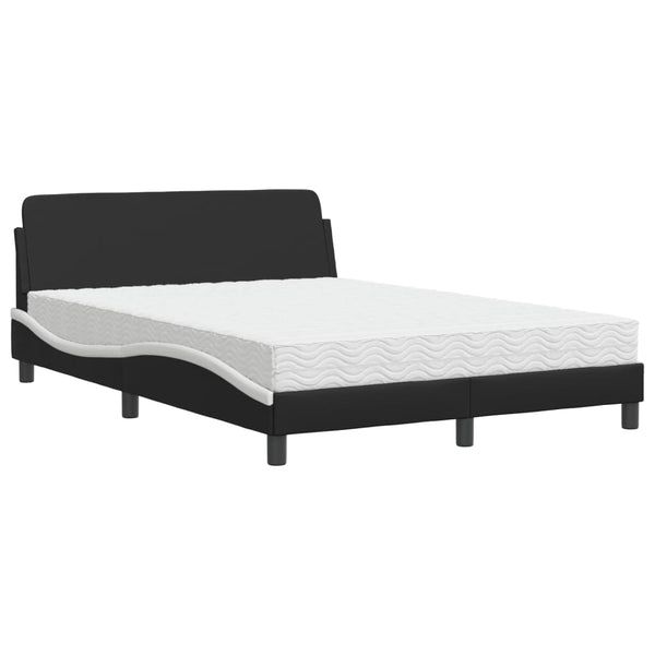 Bett mit Matratze Dover 140x190 cm Kunstleder Schwarz/Weiß