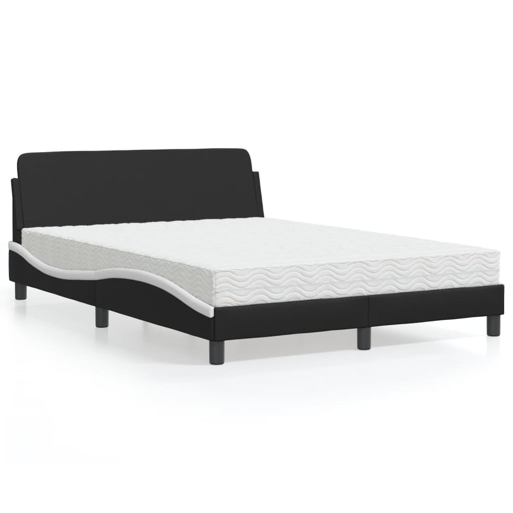 Bett mit Matratze Dover 140x190 cm Kunstleder Schwarz/Weiß