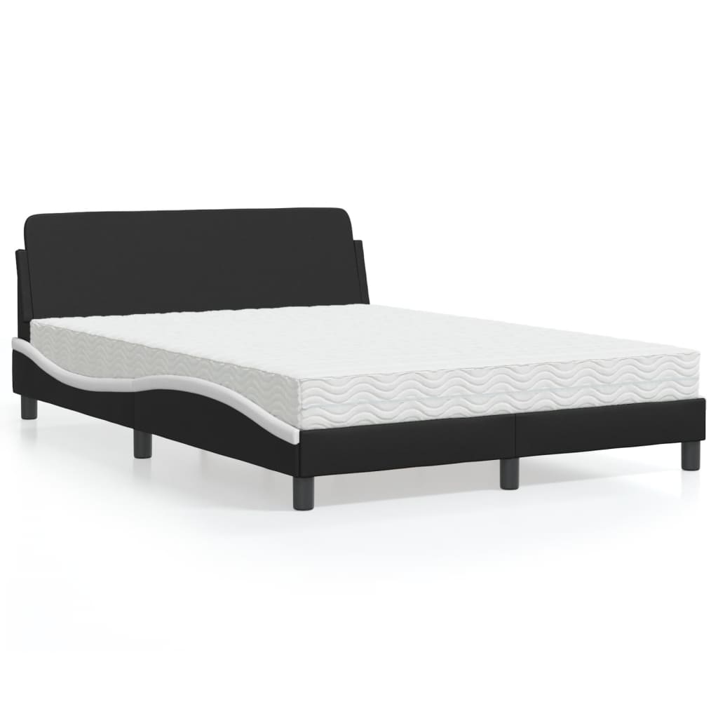 Bett mit Matratze Dover 140x190 cm Kunstleder Schwarz/Weiß