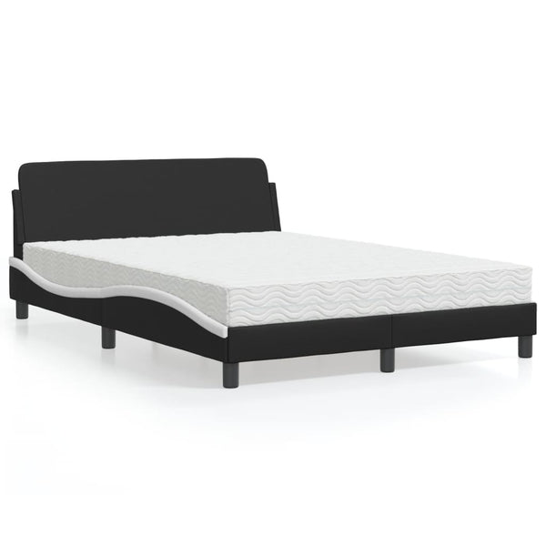 Bett mit Matratze Dover 140x190 cm Kunstleder Schwarz/Weiß