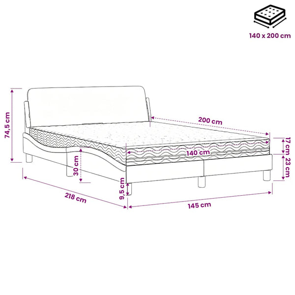 Bett mit Matratze Dover Blau 140x200 cm Samt