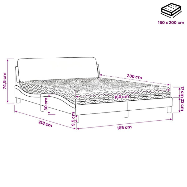 Schwarzes Samtbett mit Matratze 160x200 cm